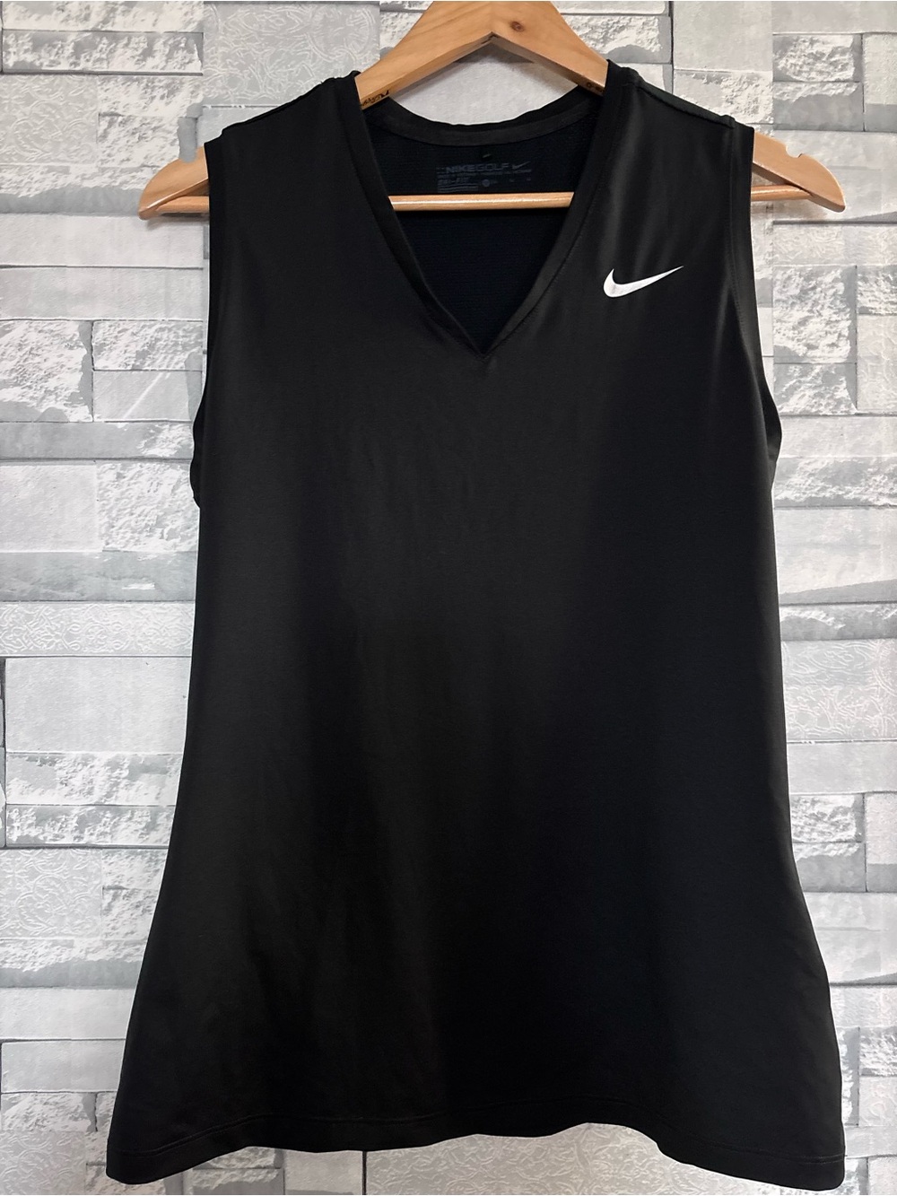 Nike Women’s Black V-Neck Athletic Tank Top with White Swoosh